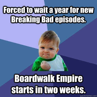 Forced to wait a year for new Breaking Bad episodes. Boardwalk Empire starts in two weeks.  Success Kid