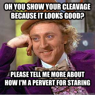 Oh you show your cleavage because it looks good? Please tell me more about how I'm a pervert for staring - Oh you show your cleavage because it looks good? Please tell me more about how I'm a pervert for staring  Condescending Wonka