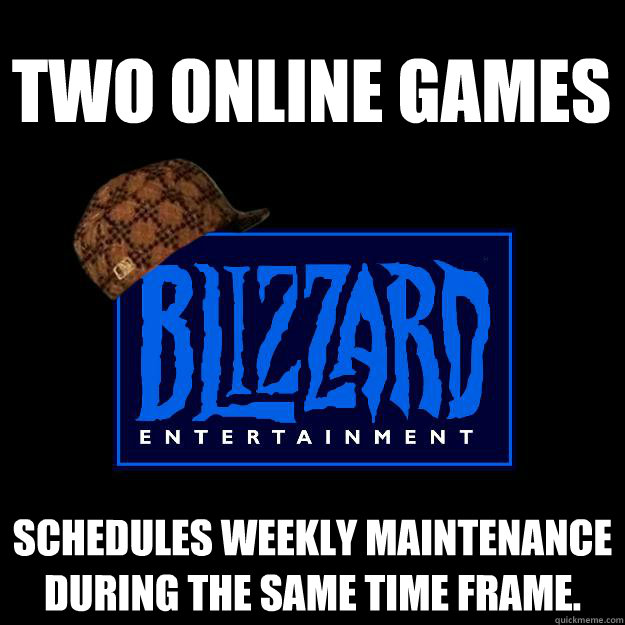 two online games schedules weekly maintenance during the same time frame.  Scumbag blizzard