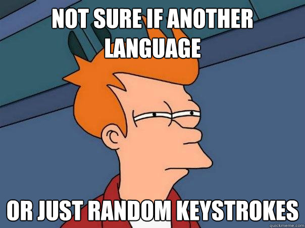 not sure if another language or just random keystrokes - not sure if another language or just random keystrokes  Futurama Fry