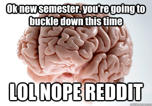 Ok new semester. you're going to buckle down this time LOL NOPE REDDIT  Scumbag Brain