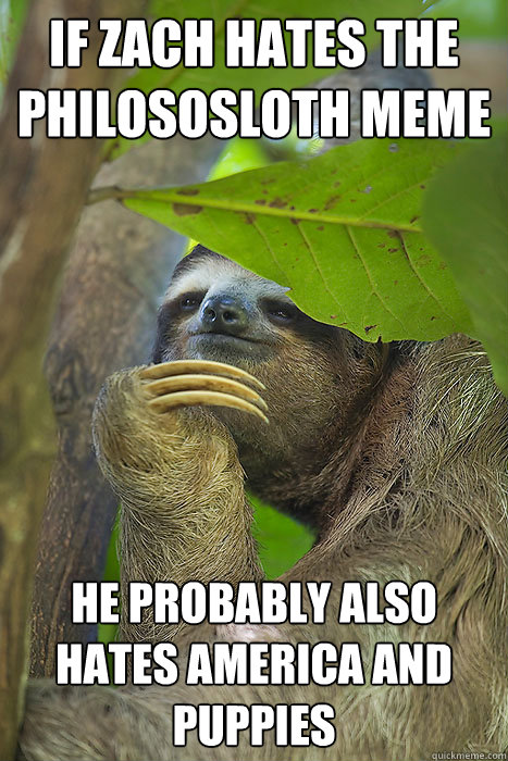 if zach hates the philososloth meme he probably also hates america and puppies  Philososloth