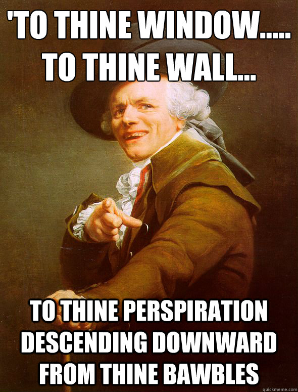 'To thine window.....
to thine wall... to thine perspiration descending downward from thine bawbles  Joseph Ducreux