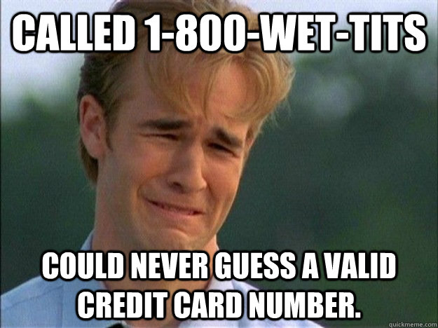 Called 1-800-Wet-Tits Could never guess a valid credit card number.  1990s Problems
