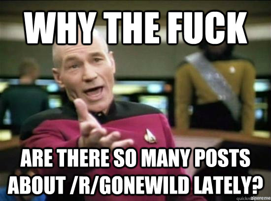 why the fuck are there so many posts about /r/gonewild lately? - why the fuck are there so many posts about /r/gonewild lately?  Annoyed Picard HD