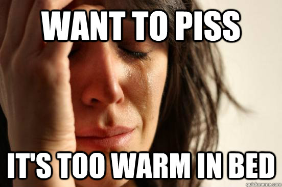 Want to piss it's too warm in bed  First World Problems