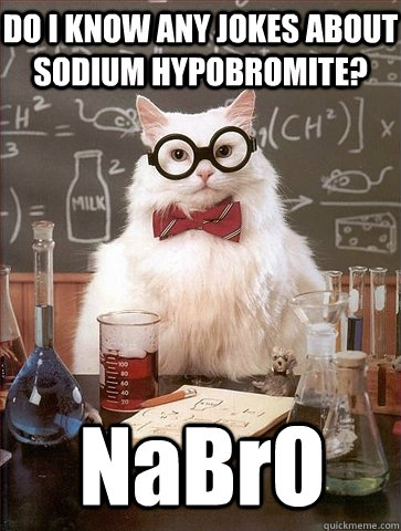 DO I KNOW ANY JOKES ABOUT SODIUM HYPOBROMITE? NaBrO  Chemistry Cat
