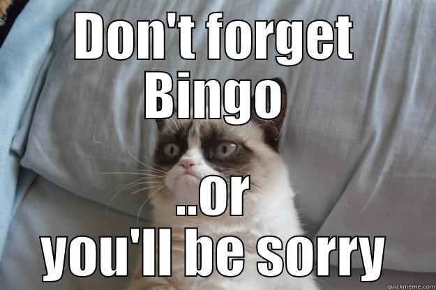 DON'T FORGET BINGO ..OR YOU'LL BE SORRY Grumpy Cat