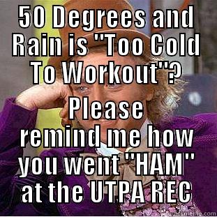 50 DEGREES AND RAIN IS 