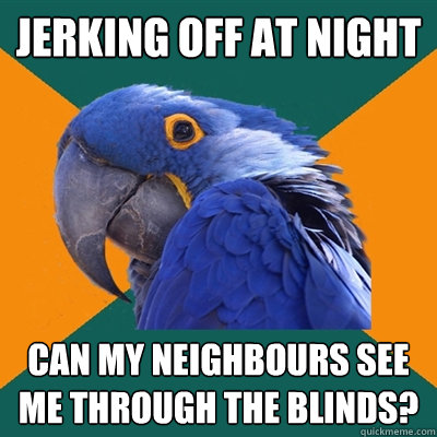Jerking off at night Can my neighbours see me through the blinds?  Paranoid Parrot