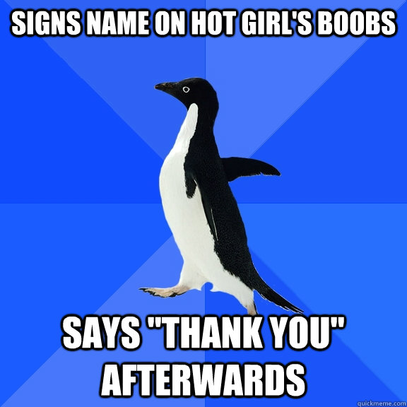 Signs name on hot girl's boobs says 