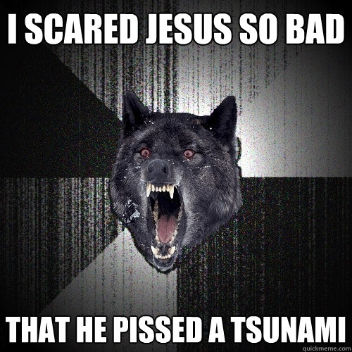 i scared jesus so bad that he pissed a tsunami  Insanity Wolf