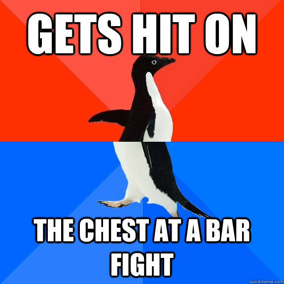 gets hit on the chest at a bar fight  Socially Awesome Awkward Penguin