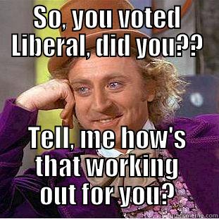 SO, YOU VOTED LIBERAL, DID YOU?? TELL, ME HOW'S THAT WORKING OUT FOR YOU? Condescending Wonka