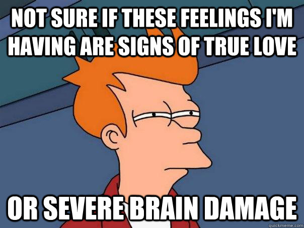 Not sure if these feelings I'm having are signs of true love Or severe brain damage  Futurama Fry