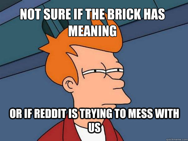 Not sure if the brick has meaning or if reddit is trying to mess with us  Futurama Fry