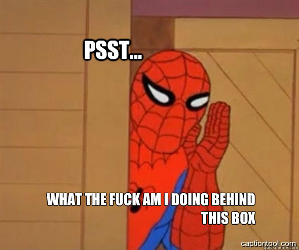 psst... What the fuck am i doing behind this box - psst... What the fuck am i doing behind this box  spiderman tree fiddy