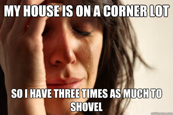 My house is on a corner lot so I have three times as much to shovel  First World Problems