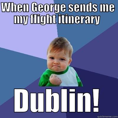 thanks for the flight - WHEN GEORGE SENDS ME MY FLIGHT ITINERARY  DUBLIN! Success Kid