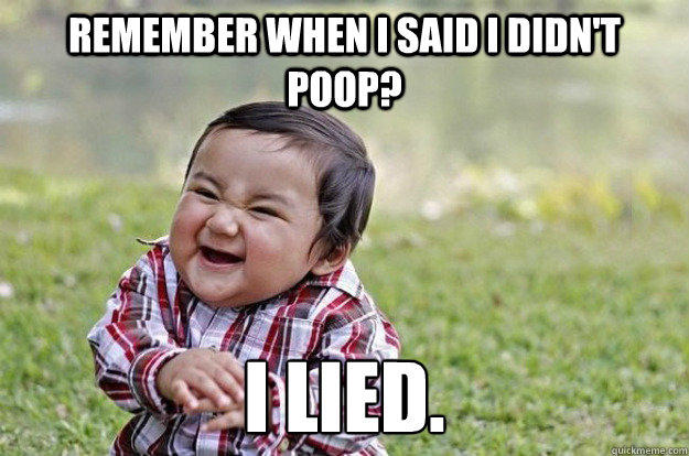 Remember when I said I didn't poop? I LIED. - Remember when I said I didn't poop? I LIED.  Evil Toddler