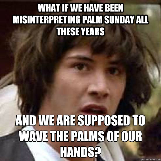 what if we have been misinterpreting palm sunday all these years  and we are supposed to wave the palms of our hands?  conspiracy keanu