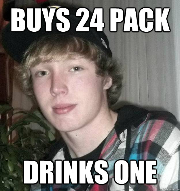 buys 24 pack drinks one - buys 24 pack drinks one  Overconfident Party-Goer
