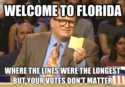 Welcome to Florida Where the lines were the longest
but your votes don't matter - Welcome to Florida Where the lines were the longest
but your votes don't matter  Misc