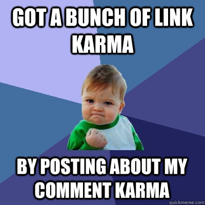 Got a bunch of link karma By posting about my comment karma  Success Kid