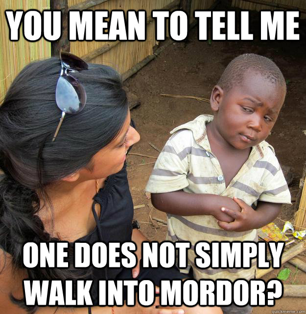 You mean to tell me One does not simply walk into mordor?  Skeptical Third World Kid