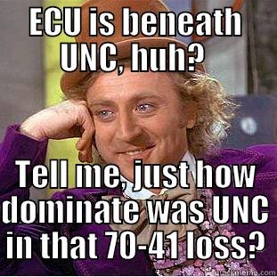 ECU IS BENEATH UNC, HUH?  TELL ME, JUST HOW DOMINATE WAS UNC IN THAT 70-41 LOSS? Condescending Wonka