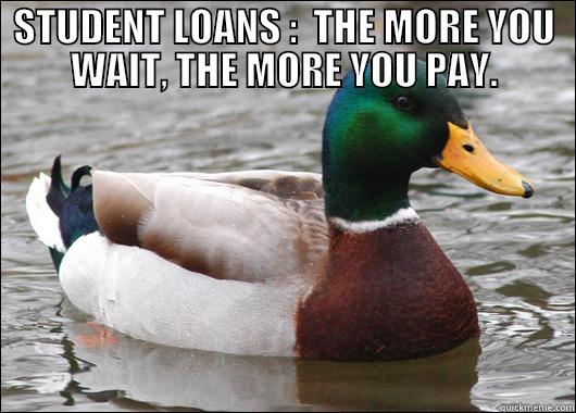 STUDENT LOANS :  THE MORE YOU WAIT, THE MORE YOU PAY.  Actual Advice Mallard
