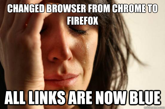 Changed browser from Chrome to Firefox All links are now blue  First World Problems