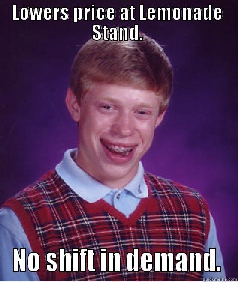 LOWERS PRICE AT LEMONADE STAND. NO SHIFT IN DEMAND. Bad Luck Brian