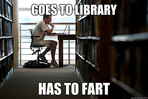 Goes to Library Has to fart  