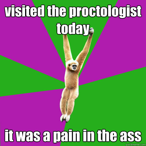 visited the proctologist today it was a pain in the ass - visited the proctologist today it was a pain in the ass  Over-used quote gibbon