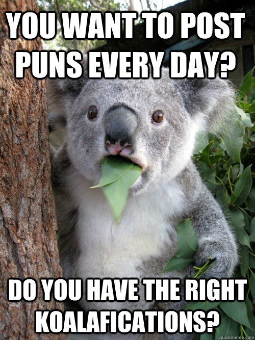 You want to post puns every day? Do you have the right koalafications?  koala bear