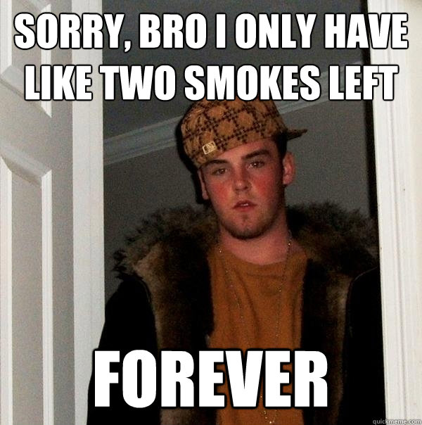 sorry, bro i only have like two smokes left forever  Scumbag Steve