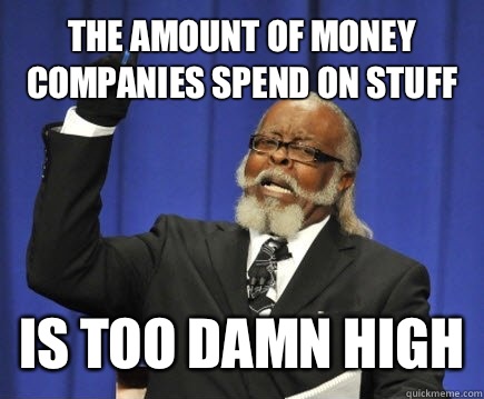 The amount of money companies spend on stuff Is too damn high  Too Damn High
