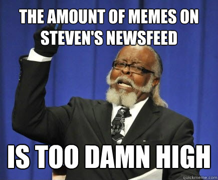 The Amount of Memes on Steven's Newsfeed is too damn high  Too Damn High