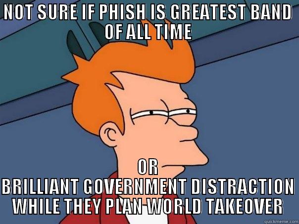NOT SURE IF PHISH IS GREATEST BAND OF ALL TIME OR BRILLIANT GOVERNMENT DISTRACTION WHILE THEY PLAN WORLD TAKEOVER Futurama Fry