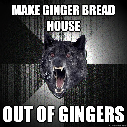 Make ginger bread house out of gingers  Insanity Wolf