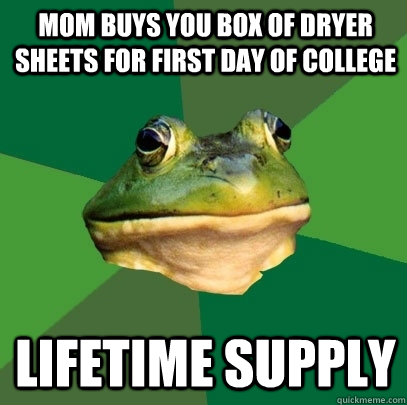 Mom buys you box of dryer sheets for first day of college Lifetime supply  Foul Bachelor Frog