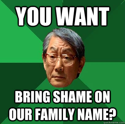 you want  bring shame on our family name? - you want  bring shame on our family name?  High Expectations Asian Father