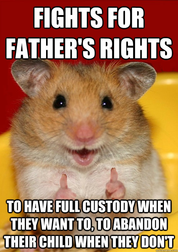 Fights for father's rights to have full custody when they want to, to abandon their child when they don't   Rationalization Hamster