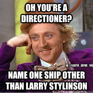 Oh you're a directioner? Name one ship other than Larry Stylinson IG | @catie_jayne_143  Condescending Wonka