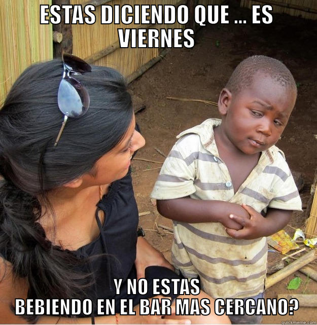 ESTAS DICIENDO QUE ... ES VIERNES Y NO ESTAS BEBIENDO EN EL BAR MAS CERCANO? Skeptical Third World Kid