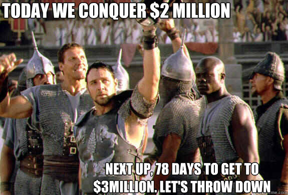 Today we conquer $2 Million Next up, 78 days to get to $3Million. Let's throw down  Upvoting Maximus