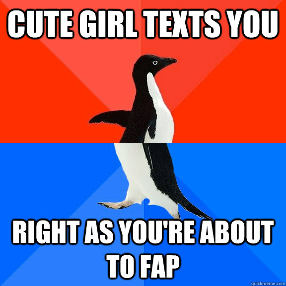 cute girl texts you right as you're about to fap  Socially Awesome Awkward Penguin