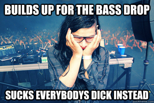 Builds up for the bass drop sucks everybodys dick instead  Skrillexguiz