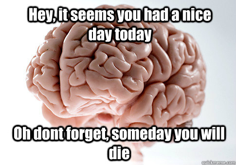 Hey, it seems you had a nice day today Oh dont forget, someday you will die   Scumbag Brain